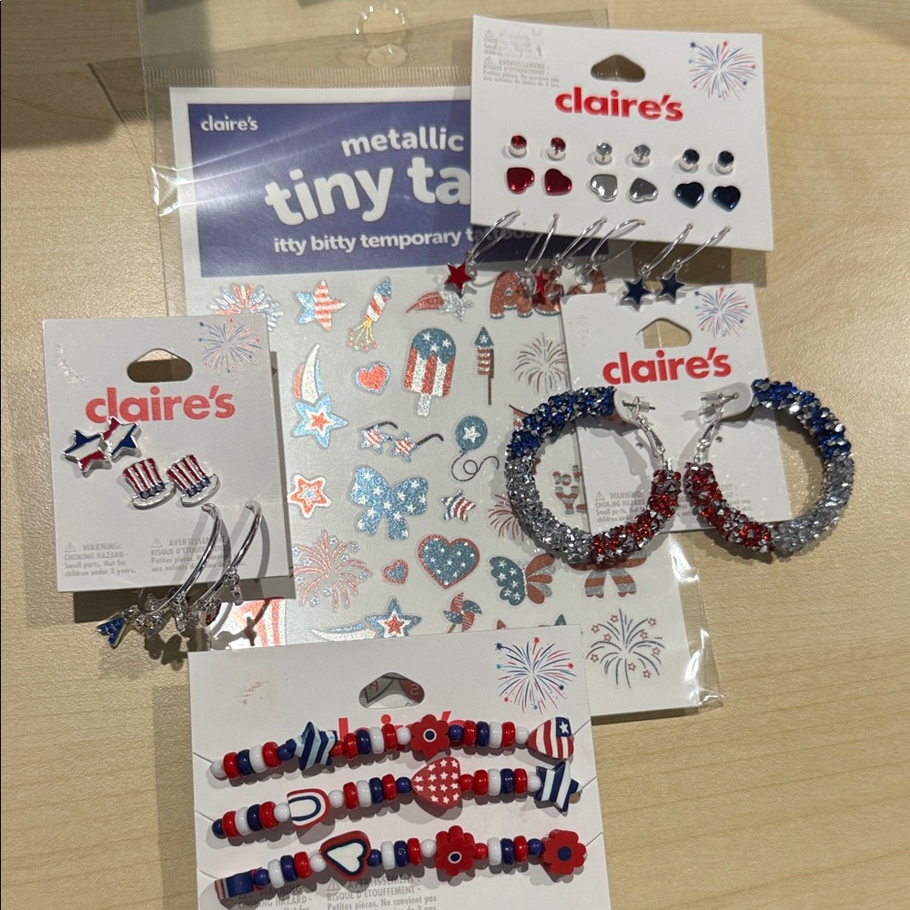Claire's Red, White, and Blue Jewelry & Tattoo Bundle
